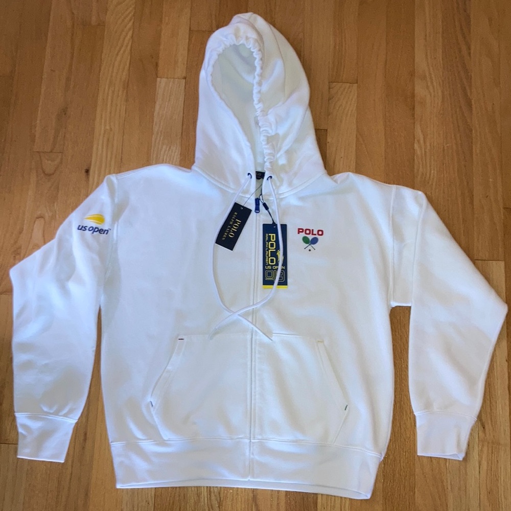 🎾 POLO RALPH LAUREN 2019 U.S OPEN TENNIS LADIES WHITE HOODED SWEATSHIRT LRG NWT